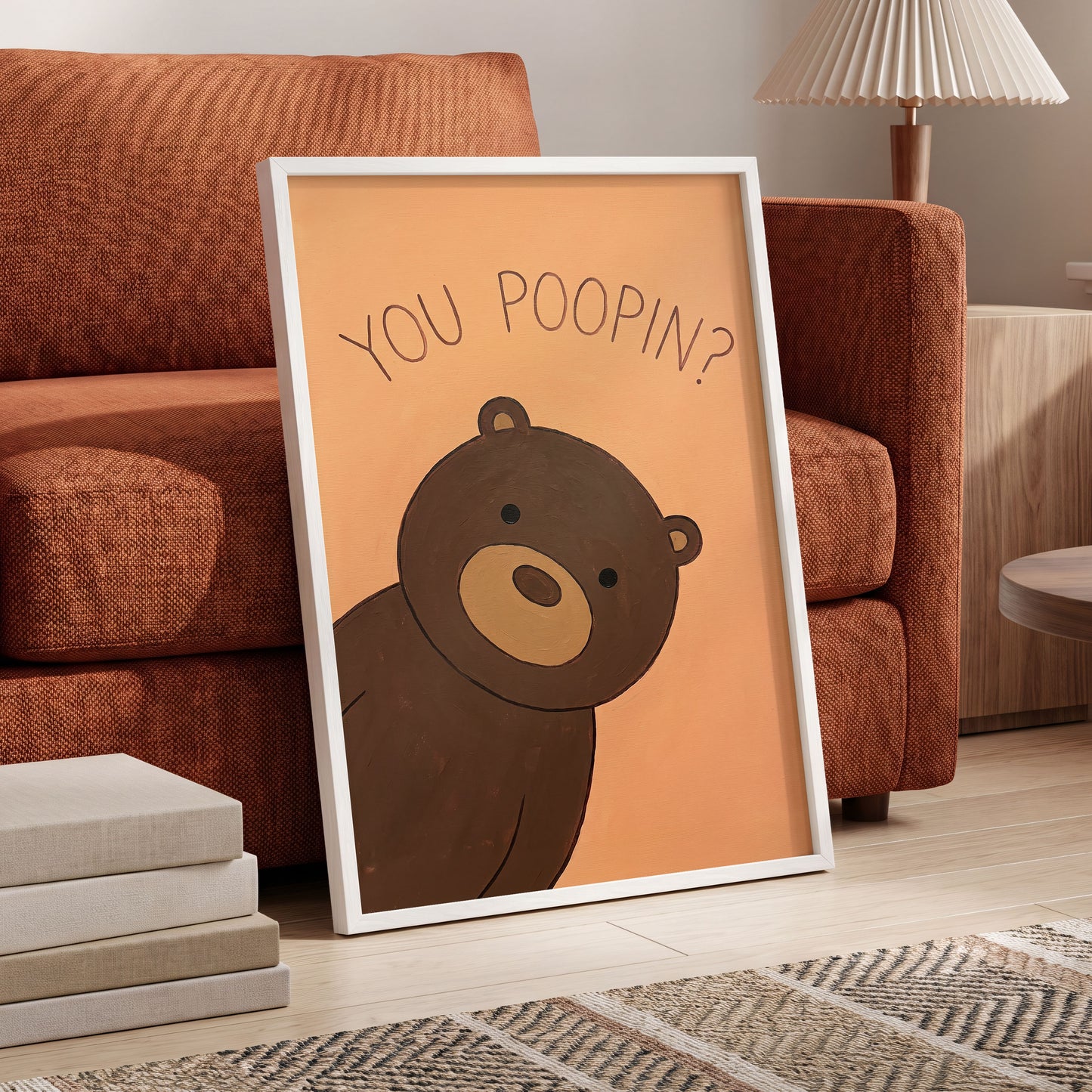Bearly Private, orange, brown, beige nature wall art displayed in a styled interior, gallery view 2