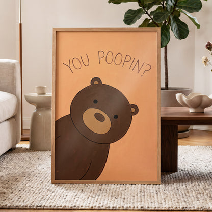 Bearly Private, orange, brown, beige nature wall art displayed in a styled interior, gallery view 6