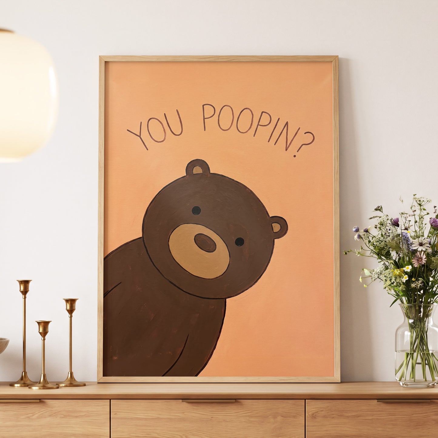Bearly Private, orange, brown, beige nature wall art displayed in a styled interior, gallery view 9