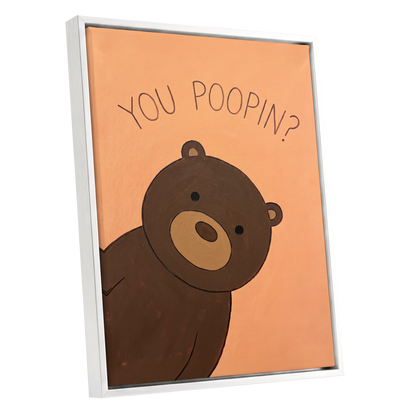Bearly Private, orange, brown, beige nature wall art shown as a white framed canvas wall art