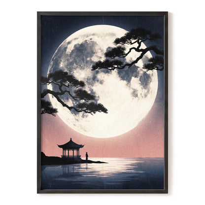 Beneath the Vast Moon, blue, black, beige nature wall art, front artwork view