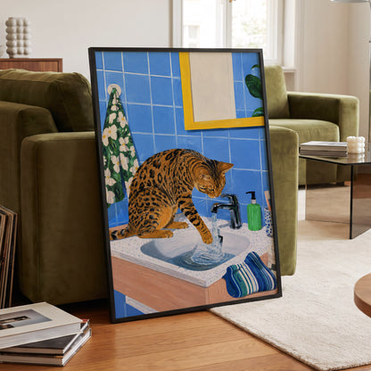 Bengal Basin, blue, brown, black minimalist wall art displayed in a styled interior, gallery view 2