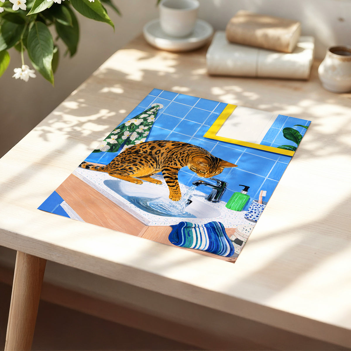 Bengal Basin, blue, brown, black minimalist wall art displayed in a styled interior, gallery view 5
