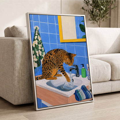 Bengal Basin, blue, brown, black minimalist wall art displayed in a styled interior, gallery view 8