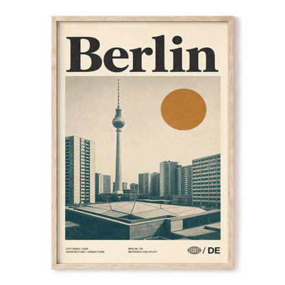 Berlin Modernist Orbit, beige, black, orange minimalist wall art, front artwork view