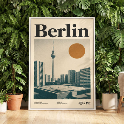 Berlin Modernist Orbit, beige, black, orange minimalist wall art displayed in a styled interior, gallery view 5