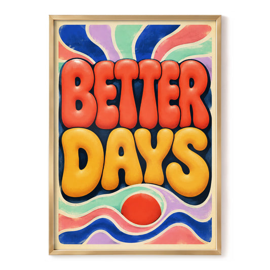 Better Days Ahead, red, gold, blue abstract wall art, front artwork view