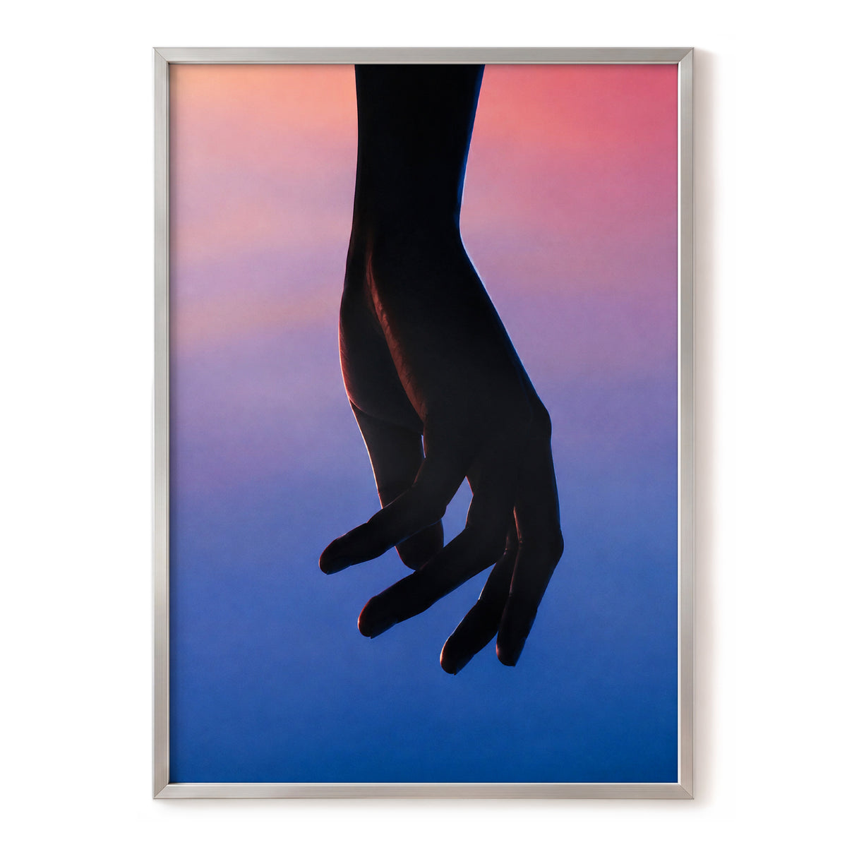 Between Dusk and Blue, black, blue, pink minimalist wall art, front artwork view