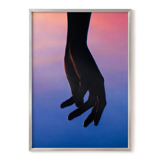Between Dusk and Blue, black, blue, pink minimalist wall art, front artwork view