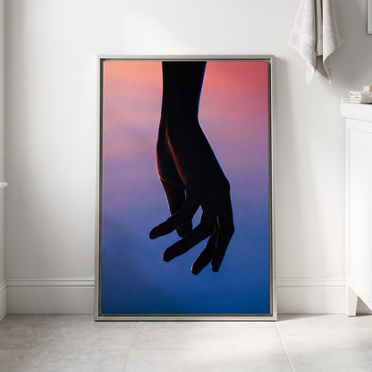 Between Dusk and Blue, black, blue, pink minimalist wall art displayed in a styled interior, gallery view 4