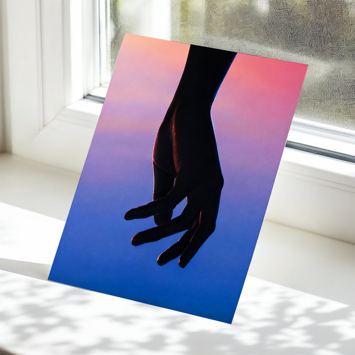 Between Dusk and Blue, black, blue, pink minimalist wall art displayed in a styled interior, gallery view 5