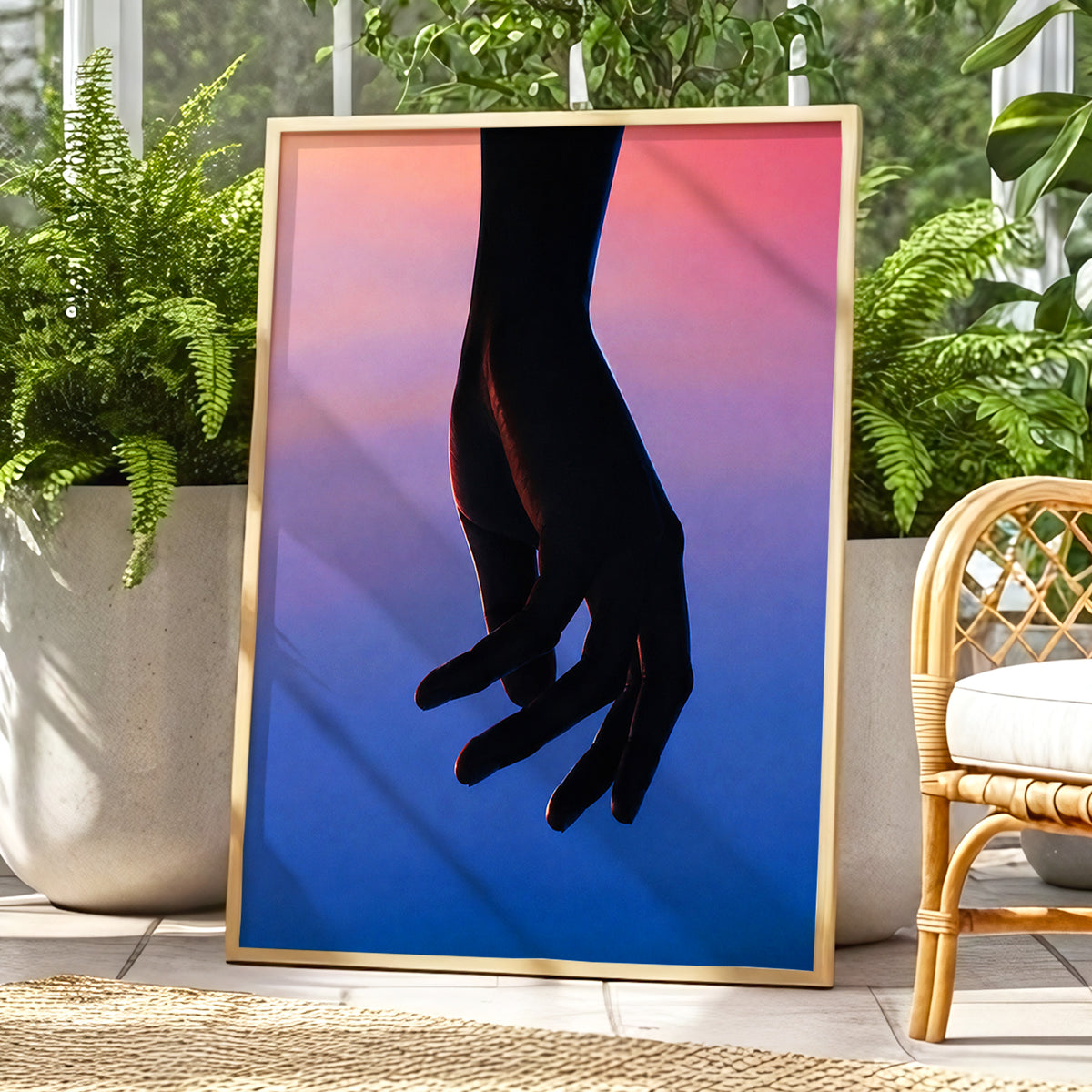 Between Dusk and Blue, black, blue, pink minimalist wall art displayed in a styled interior, gallery view 9