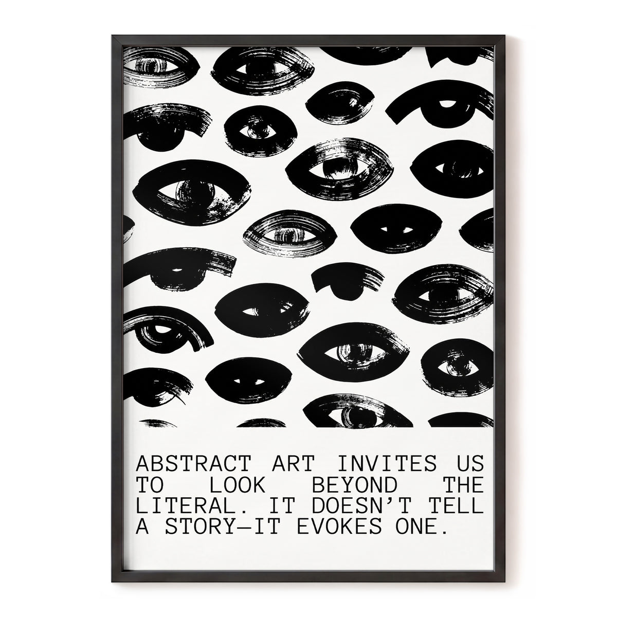 Beyond the Literal, black, white abstract wall art, front artwork view