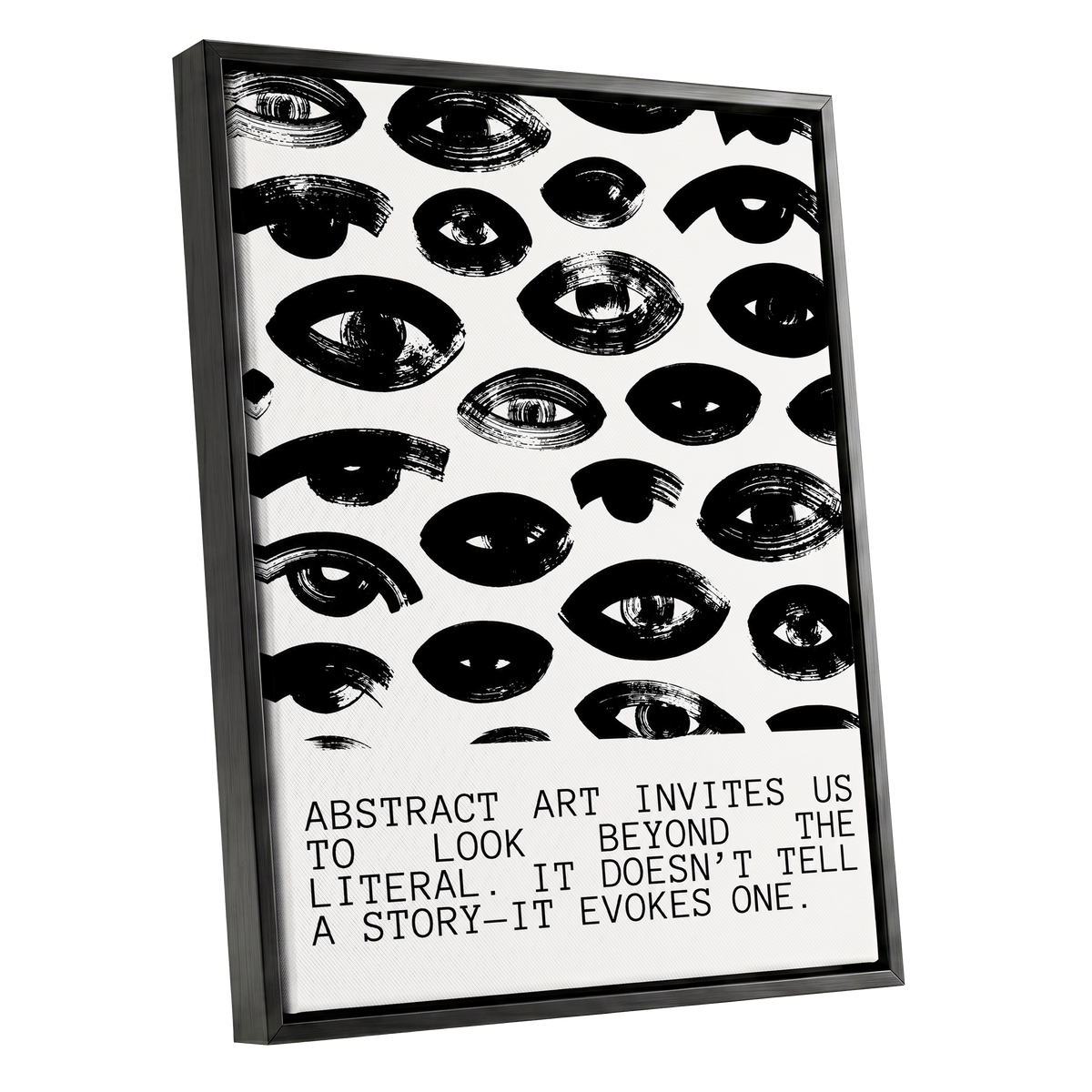 Beyond the Literal, black, white abstract wall art shown as a black framed canvas wall art