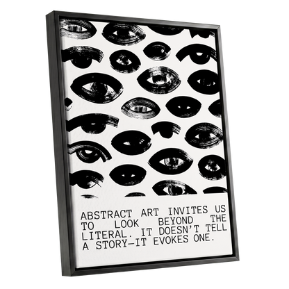 Beyond the Literal, black, white abstract wall art shown as a black framed canvas wall art