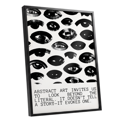 Beyond the Literal, black, white abstract wall art shown as a black framed poster wall art print