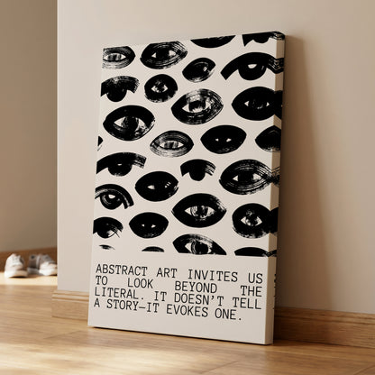 Beyond the Literal, black, white abstract wall art on canvas displayed in a styled interior, gallery view 1