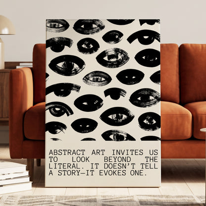 Beyond the Literal, black, white abstract wall art on canvas displayed in a styled interior, gallery view 2