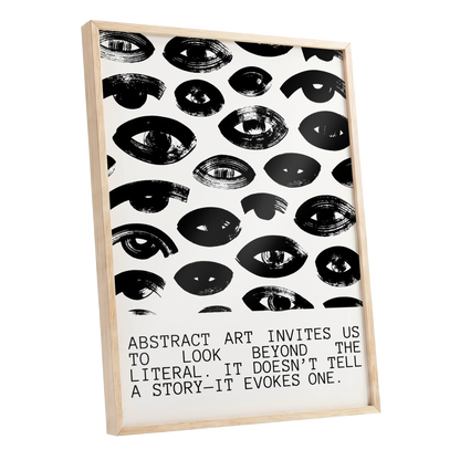 Beyond the Literal, black, white abstract wall art shown as a oak framed poster wall art print