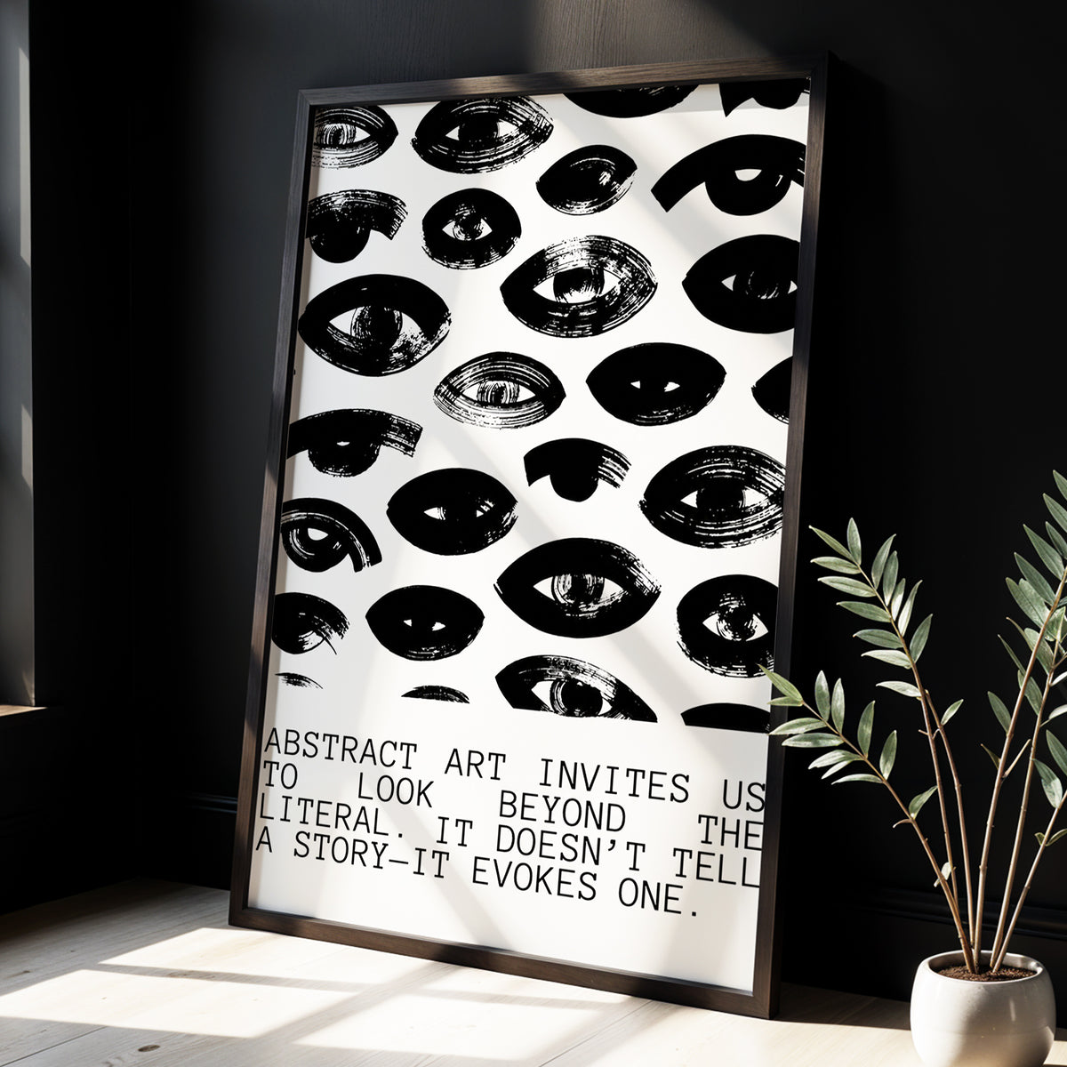 Beyond the Literal, black, white abstract wall art displayed in a styled interior, gallery view 4