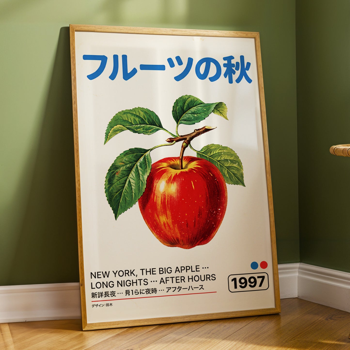 Big Apple Autumn, red, green, beige nature wall art displayed in a styled interior, gallery view 2