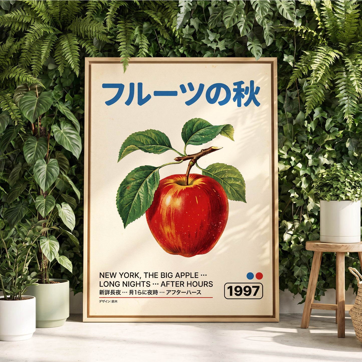 Big Apple Autumn, red, green, beige nature wall art displayed in a styled interior, gallery view 4