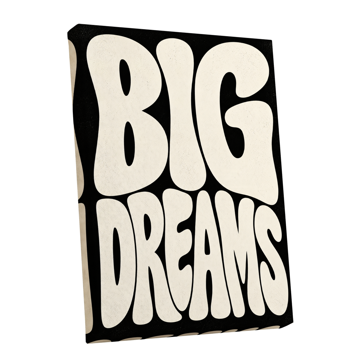 Big Dreams Bold Type, black, beige minimalist wall art shown as a stretched canvas wall art