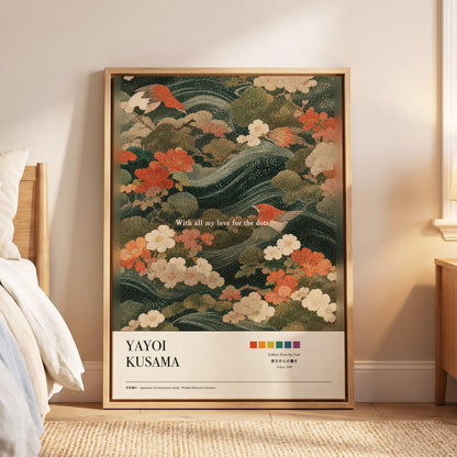 Birdsong in Bloom, green, beige, red nature wall art displayed in a styled interior, gallery view 6