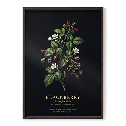 Blackberry Nocturne, black, green, red nature wall art, front artwork view