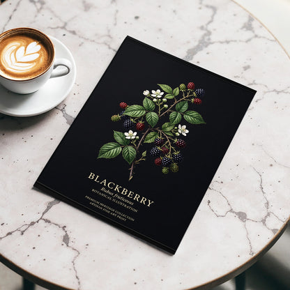 Blackberry Nocturne, black, green, red nature wall art displayed in a styled interior, gallery view 3