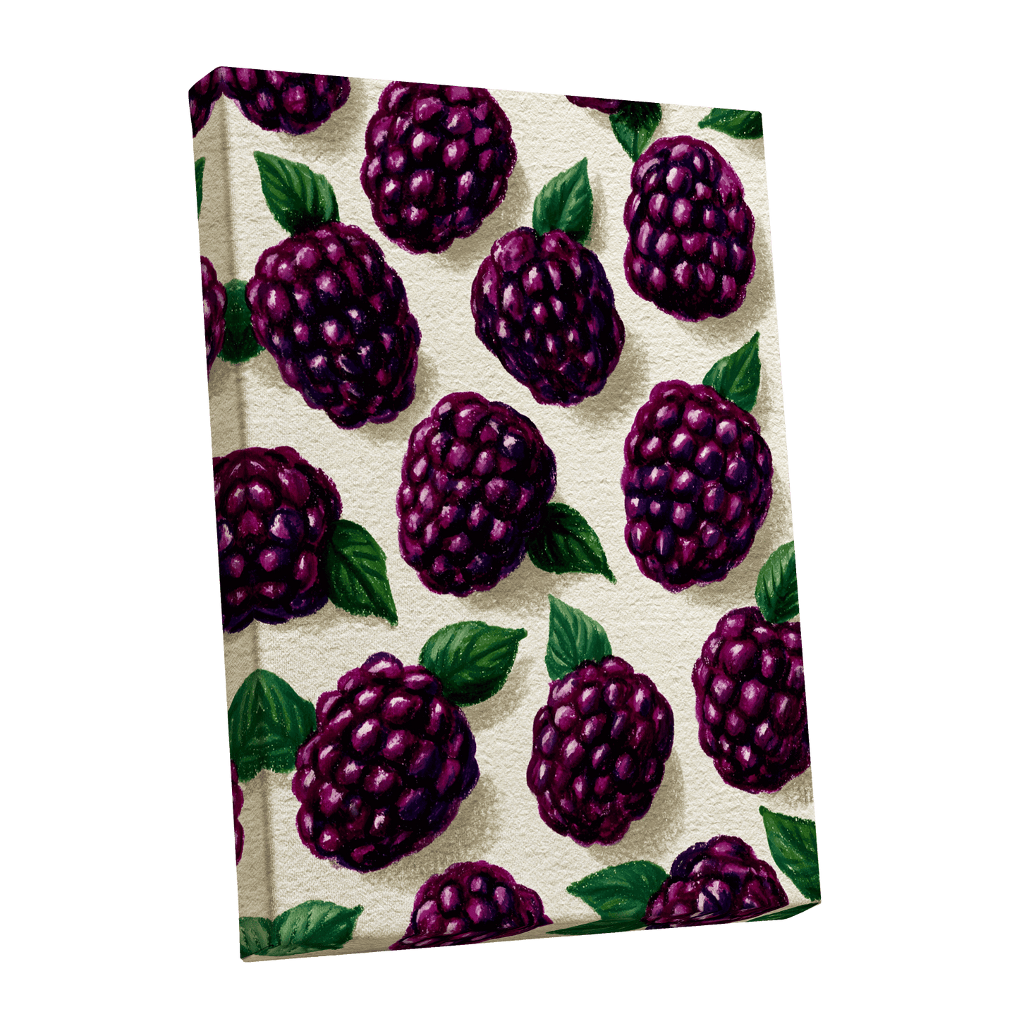 Blackberry Reverie, purple, black, green nature wall art shown as a stretched canvas wall art
