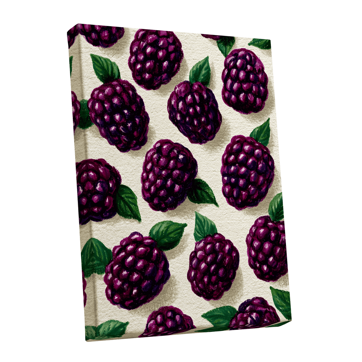 Blackberry Reverie, purple, black, green nature wall art shown as a stretched canvas wall art