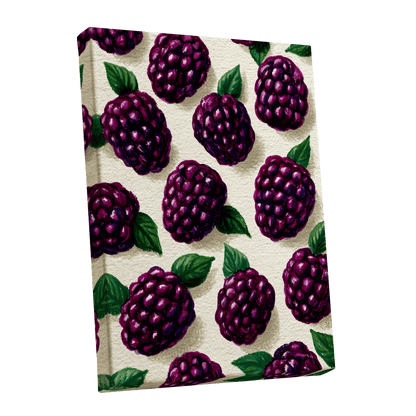 Blackberry Reverie, purple, black, green nature wall art shown as a stretched canvas wall art