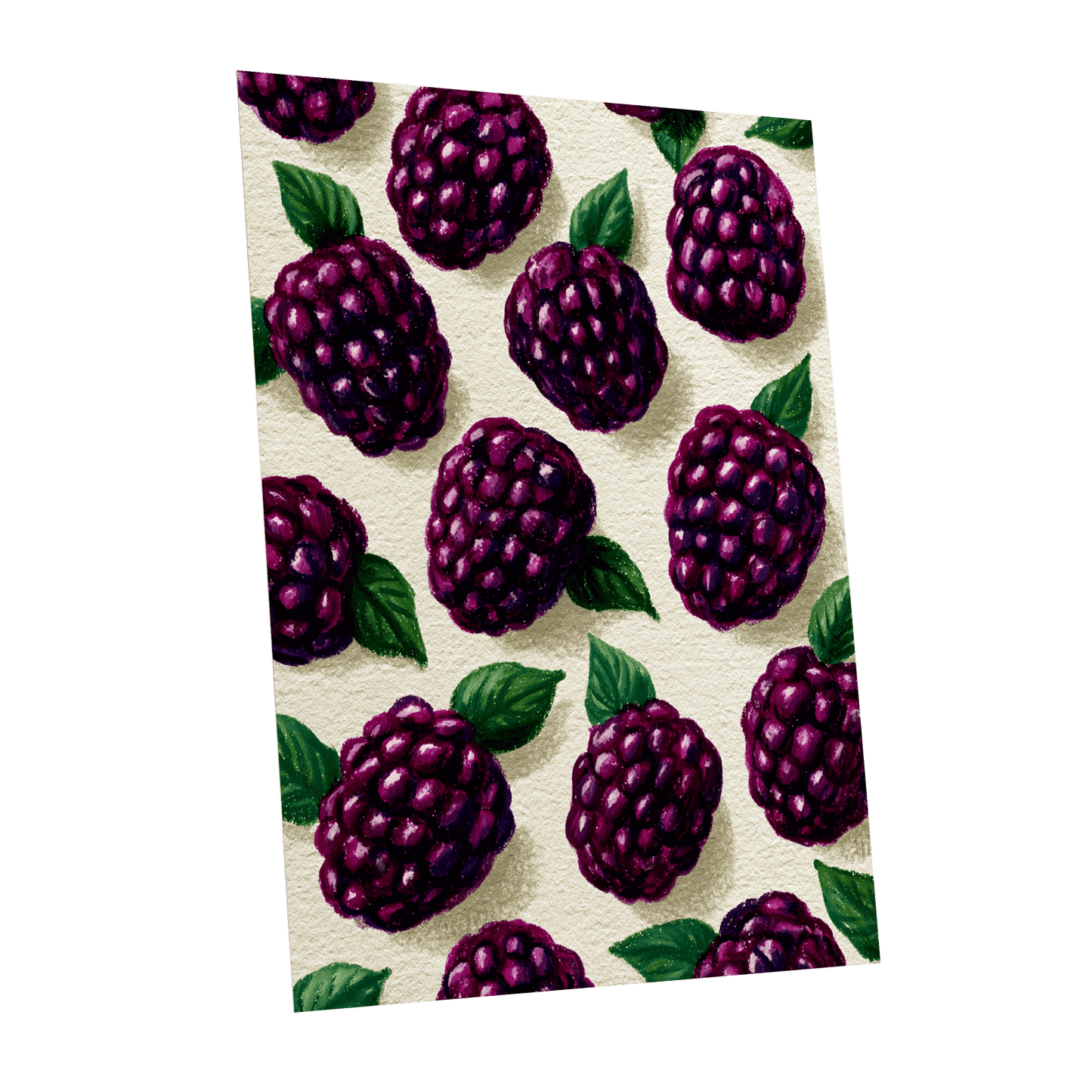 Blackberry Reverie, purple, black, green nature wall art shown as a unframed poster wall art print