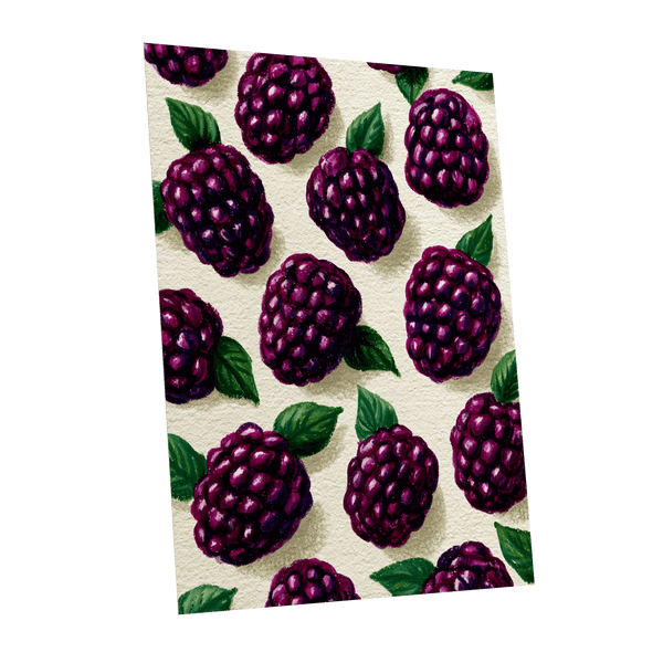 Blackberry Reverie, purple, black, green nature wall art shown as a unframed poster wall art print