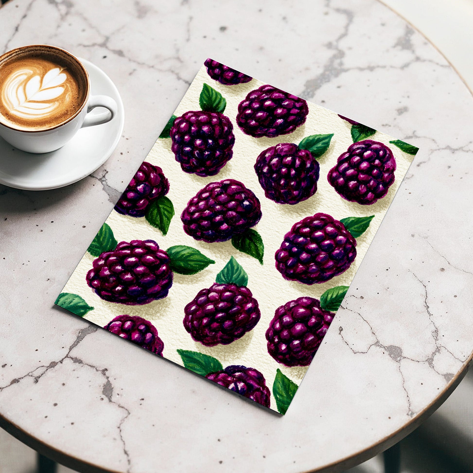 Blackberry Reverie, purple, black, green nature wall art displayed in a styled interior, gallery view 3