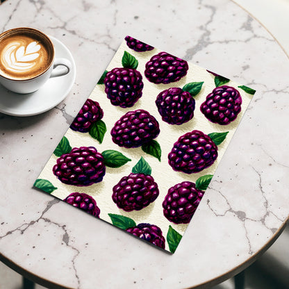 Blackberry Reverie, purple, black, green nature wall art displayed in a styled interior, gallery view 3