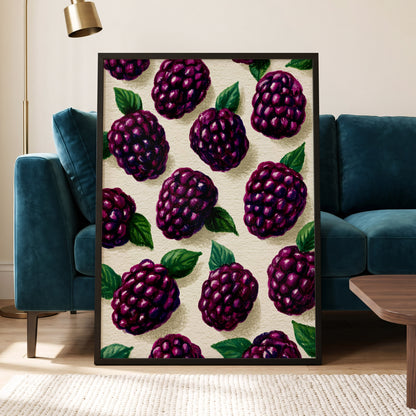 Blackberry Reverie, purple, black, green nature wall art displayed in a styled interior, gallery view 6