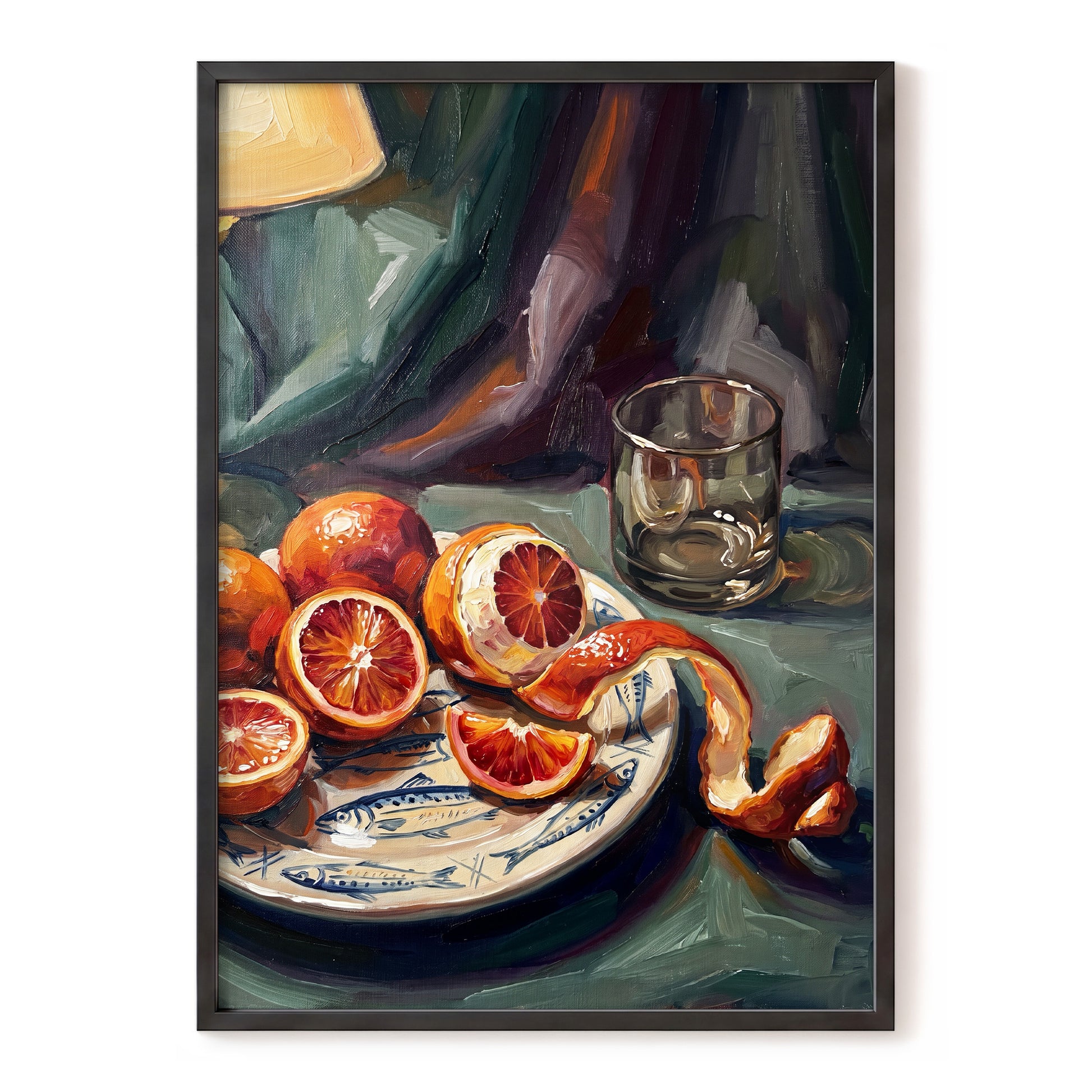 Blood Orange Reverie, green, orange, red nature wall art, front artwork view