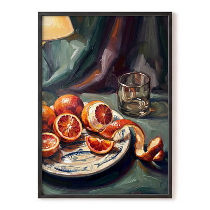 Blood Orange Reverie, green, orange, red nature wall art, front artwork view