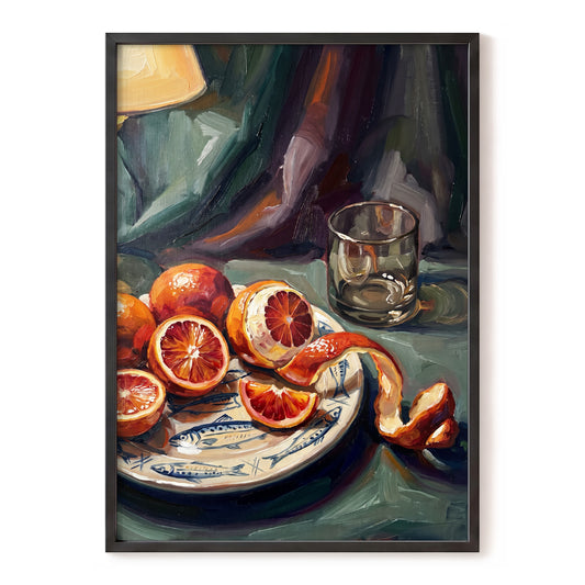 Blood Orange Reverie, green, orange, red nature wall art, front artwork view