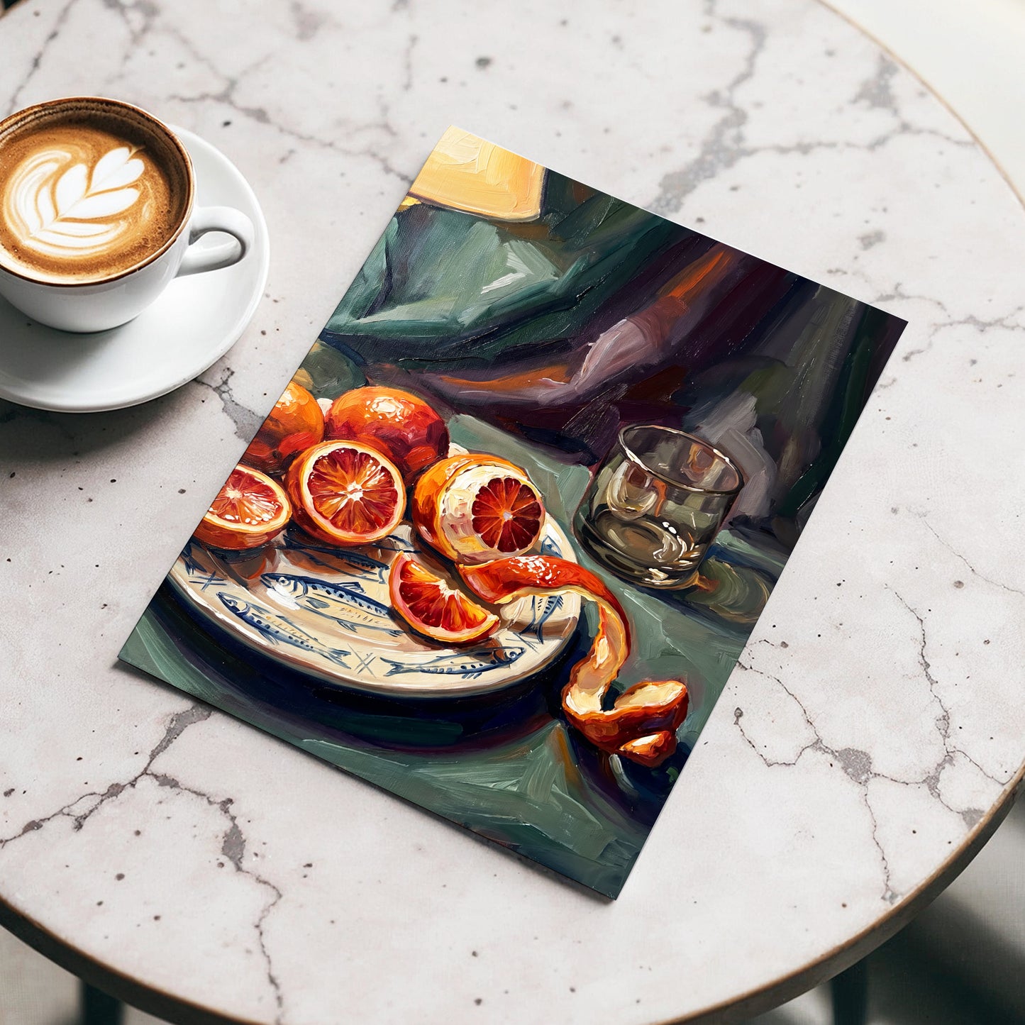 Blood Orange Reverie, green, orange, red nature wall art displayed in a styled interior, gallery view 5
