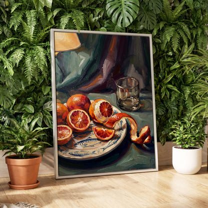 Blood Orange Reverie, green, orange, red nature wall art displayed in a styled interior, gallery view 8