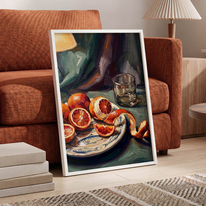 Blood Orange Reverie, green, orange, red nature wall art displayed in a styled interior, gallery view 9