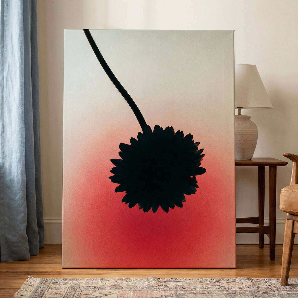 Bloom in Blush, black, pink, red floral wall art displayed in a styled interior, gallery view 3