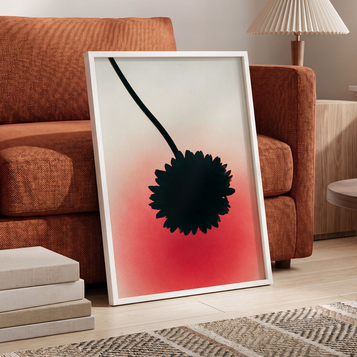 Bloom in Blush, black, pink, red floral wall art displayed in a styled interior, gallery view 6