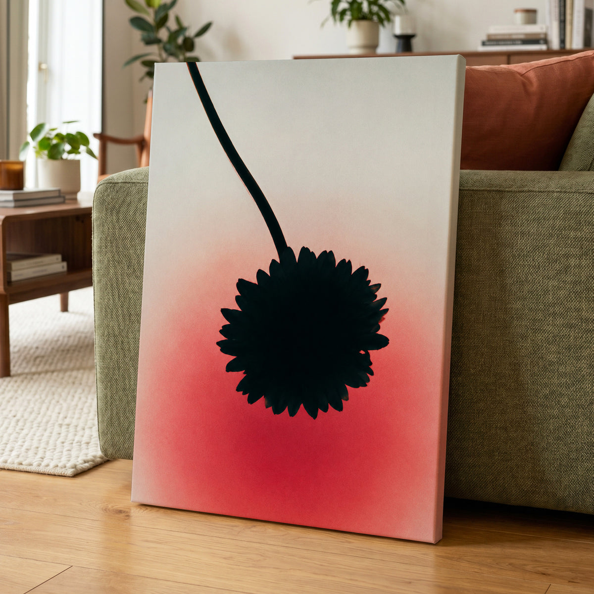 Bloom in Blush, black, pink, red floral wall art displayed in a styled interior, gallery view 7