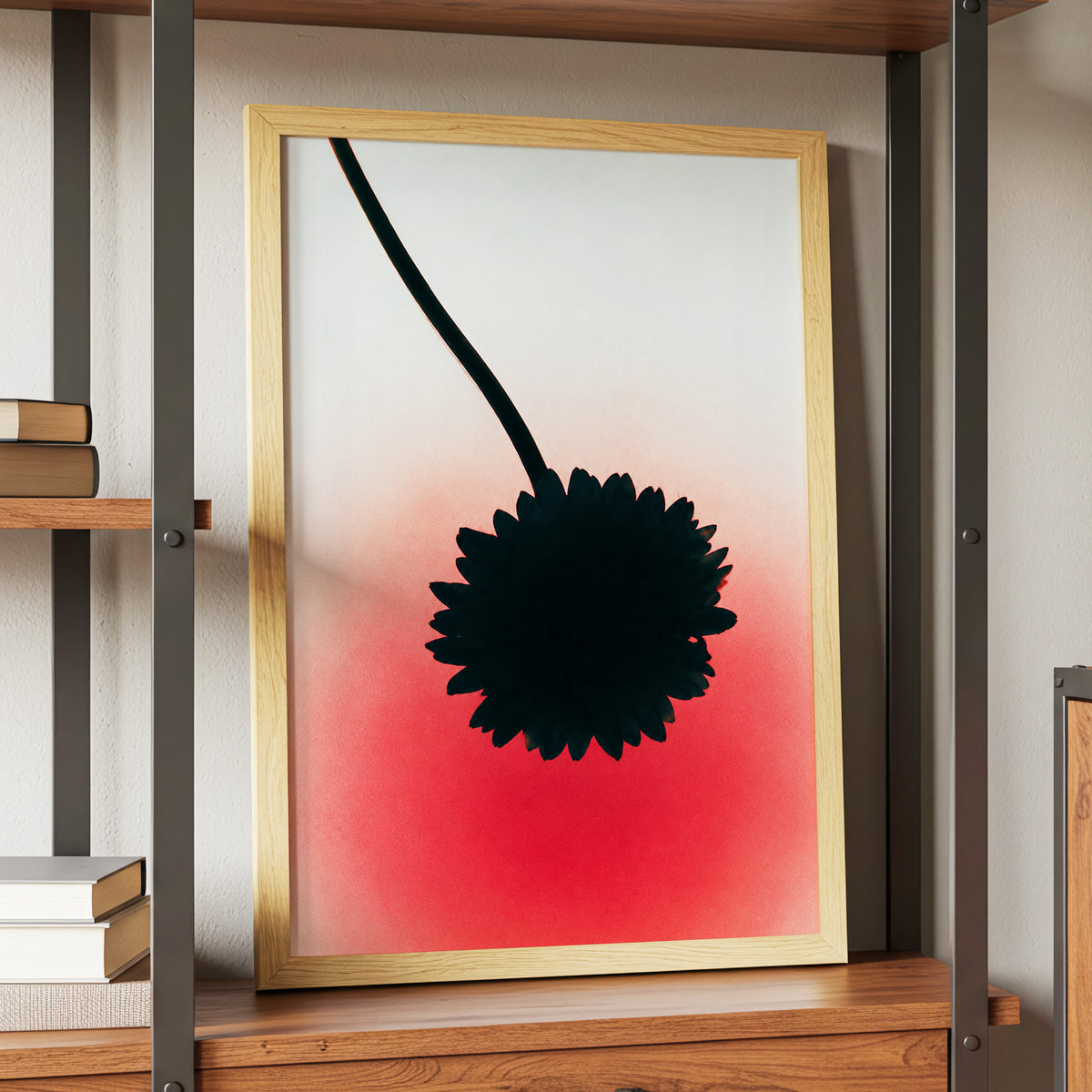 Bloom in Blush, black, pink, red floral wall art displayed in a styled interior, gallery view 9
