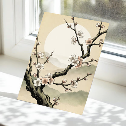 Blossom at First Light, beige, black, pink floral wall art displayed in a styled interior, gallery view 5