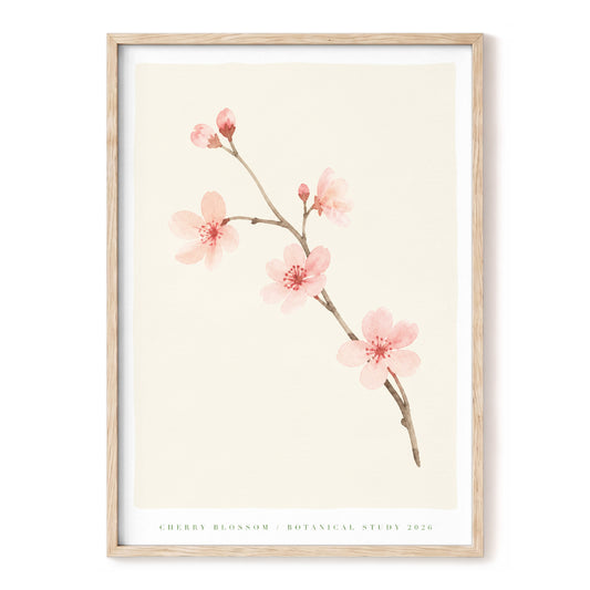 Blossom Branch Study, beige, pink, brown floral wall art, front artwork view